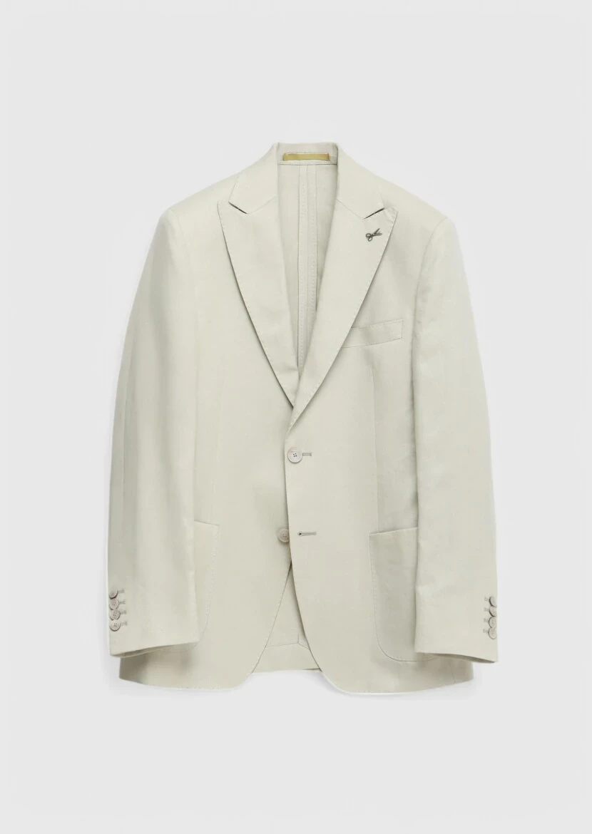 Beige Plain Zeroweight Slim Fit 100% Linen Suit - 6