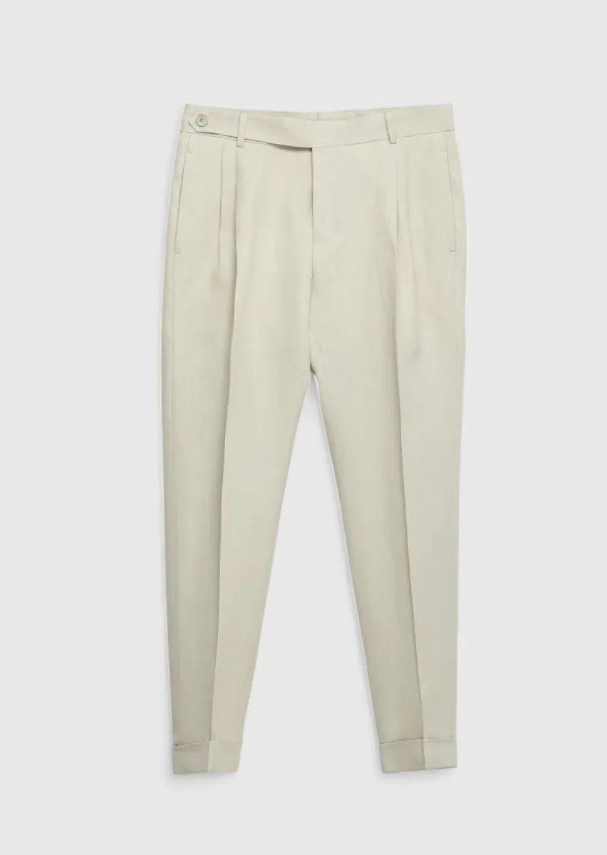 Beige Plain Zeroweight Slim Fit 100% Linen Suit - 7