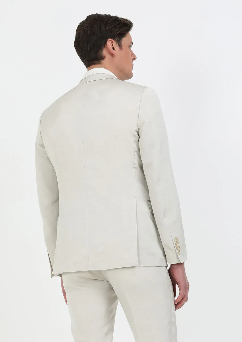 Beige Plain Zeroweight Slim Fit Cotton Blended Suit - 5