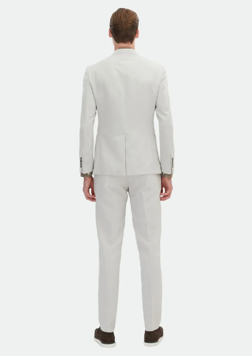 Beige Plain Zeroweight Slim Fit Cotton Blended Suit - 7