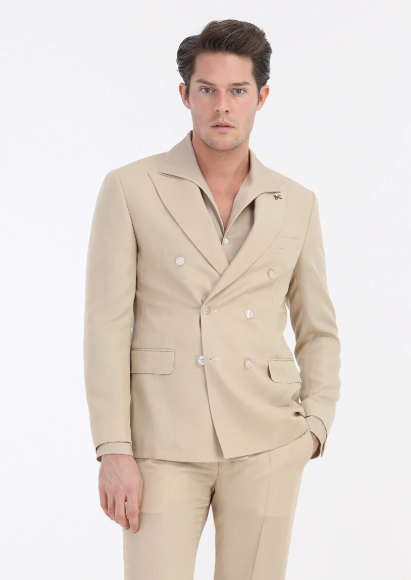 Beige Plain Zeroweight Slim Fit Suit - 2