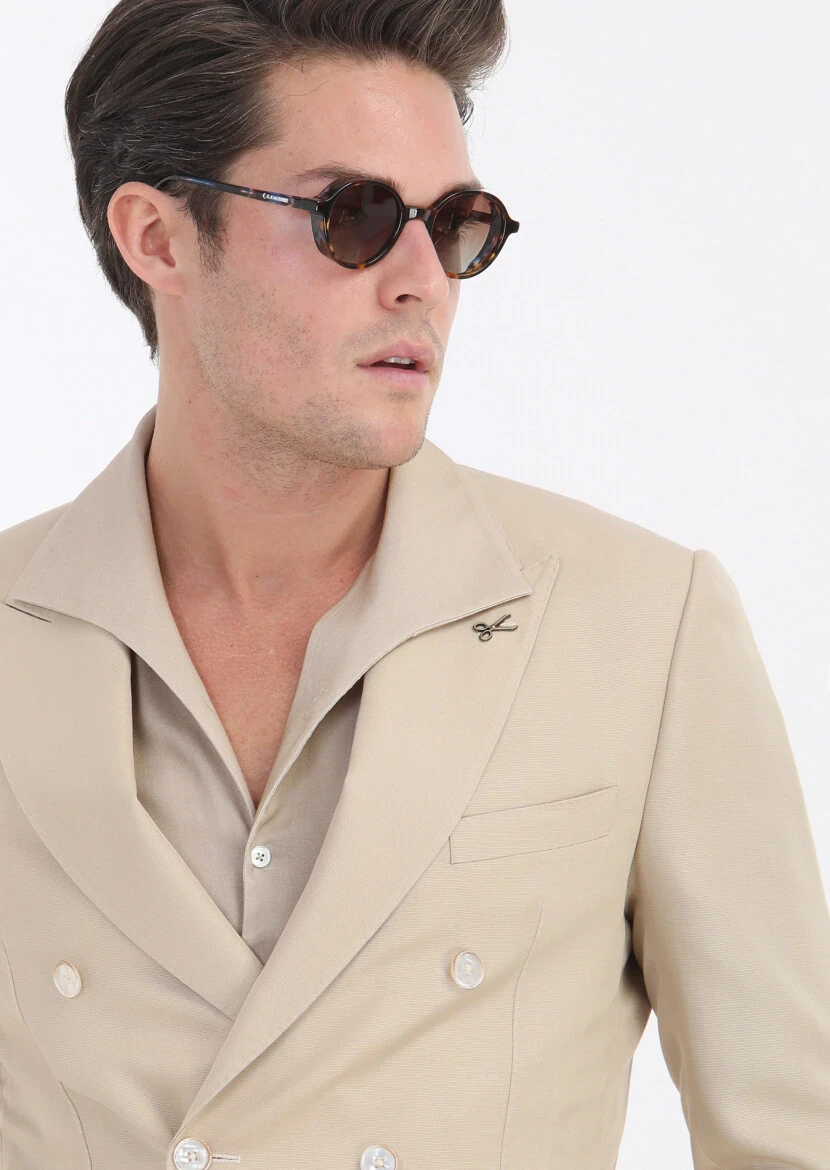 Beige Plain Zeroweight Slim Fit Suit - 4