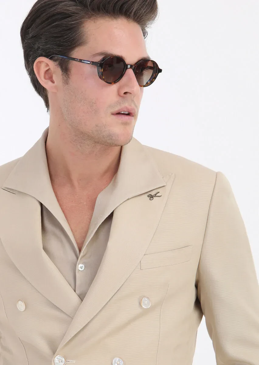 Beige Plain Zeroweight Slim Fit Suit - 4