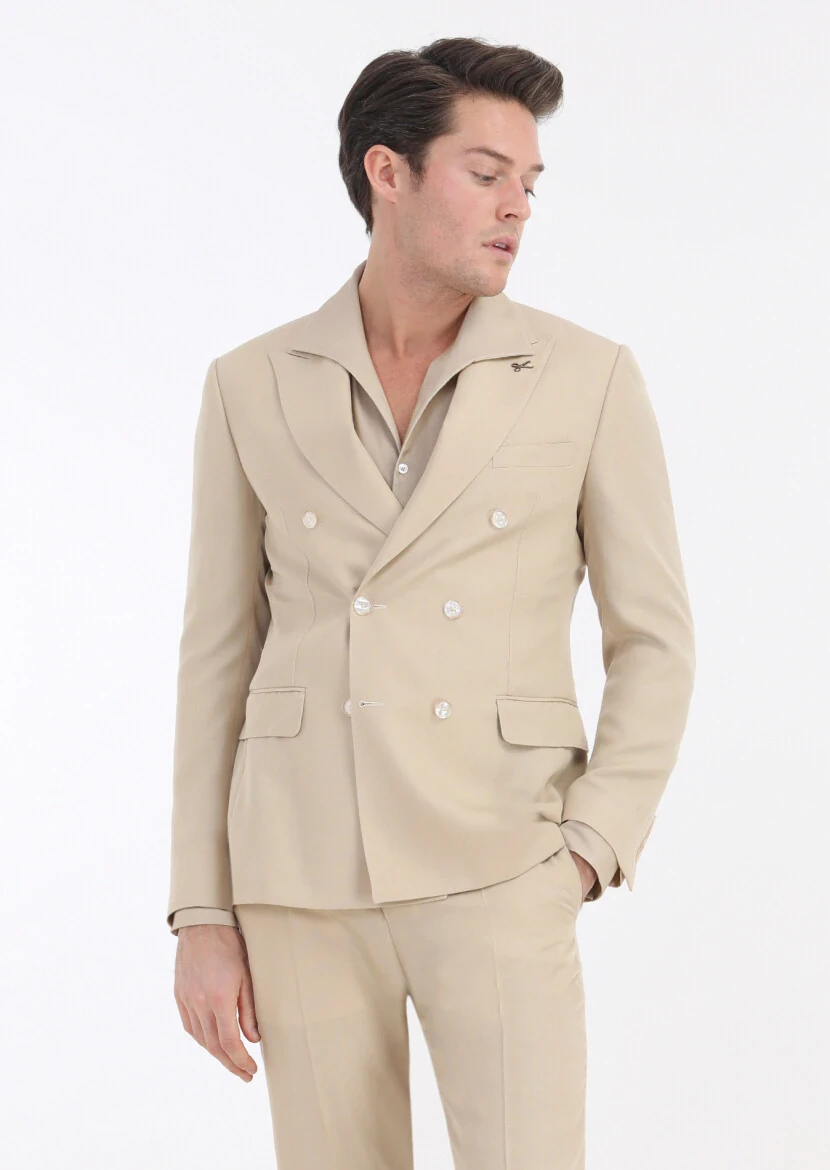 Beige Plain Zeroweight Slim Fit Suit - 5