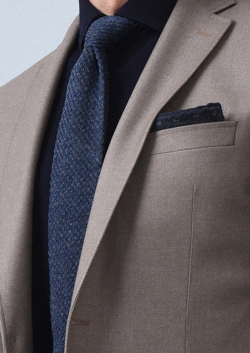 Beige Plain Zeroweight Slim Fit Wool Blended Jacket - 2