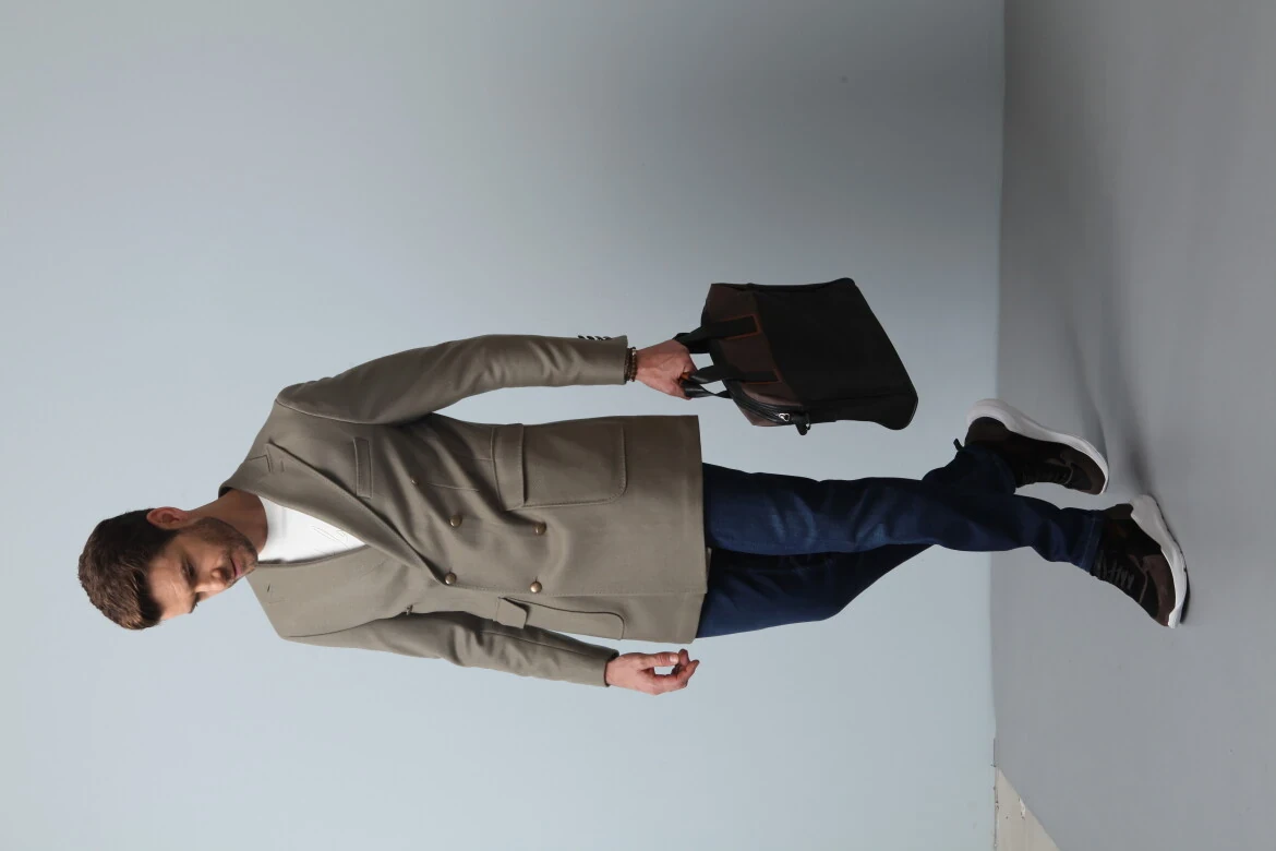 Beige Regular Fit Double Breasted Collar Casual Weaving Overcoat - 4