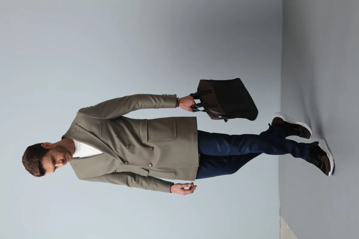 Beige Regular Fit Double Breasted Collar Casual Weaving Overcoat - 4