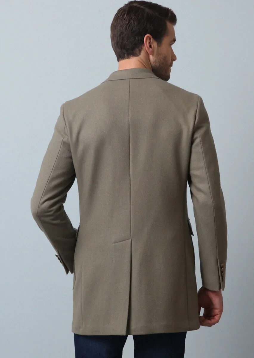 Beige Regular Fit Double Breasted Collar Casual Weaving Overcoat - 5