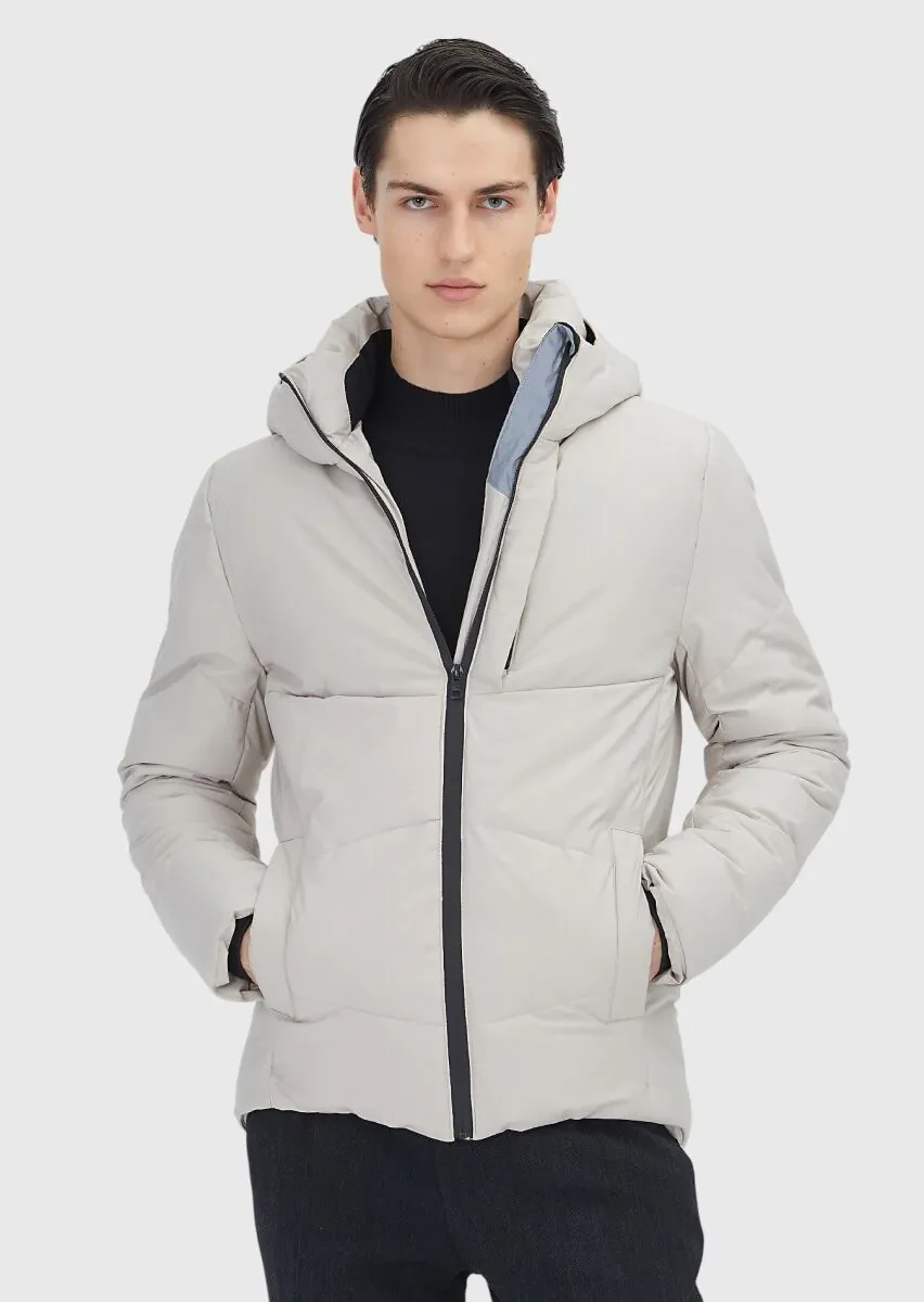 Beige Regular Fit Hooded Casual Weaving Coat - 1