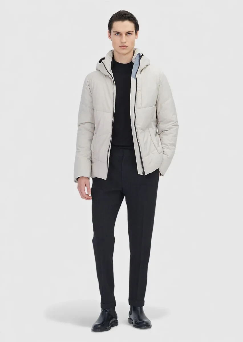 Beige Regular Fit Hooded Casual Weaving Coat - 2