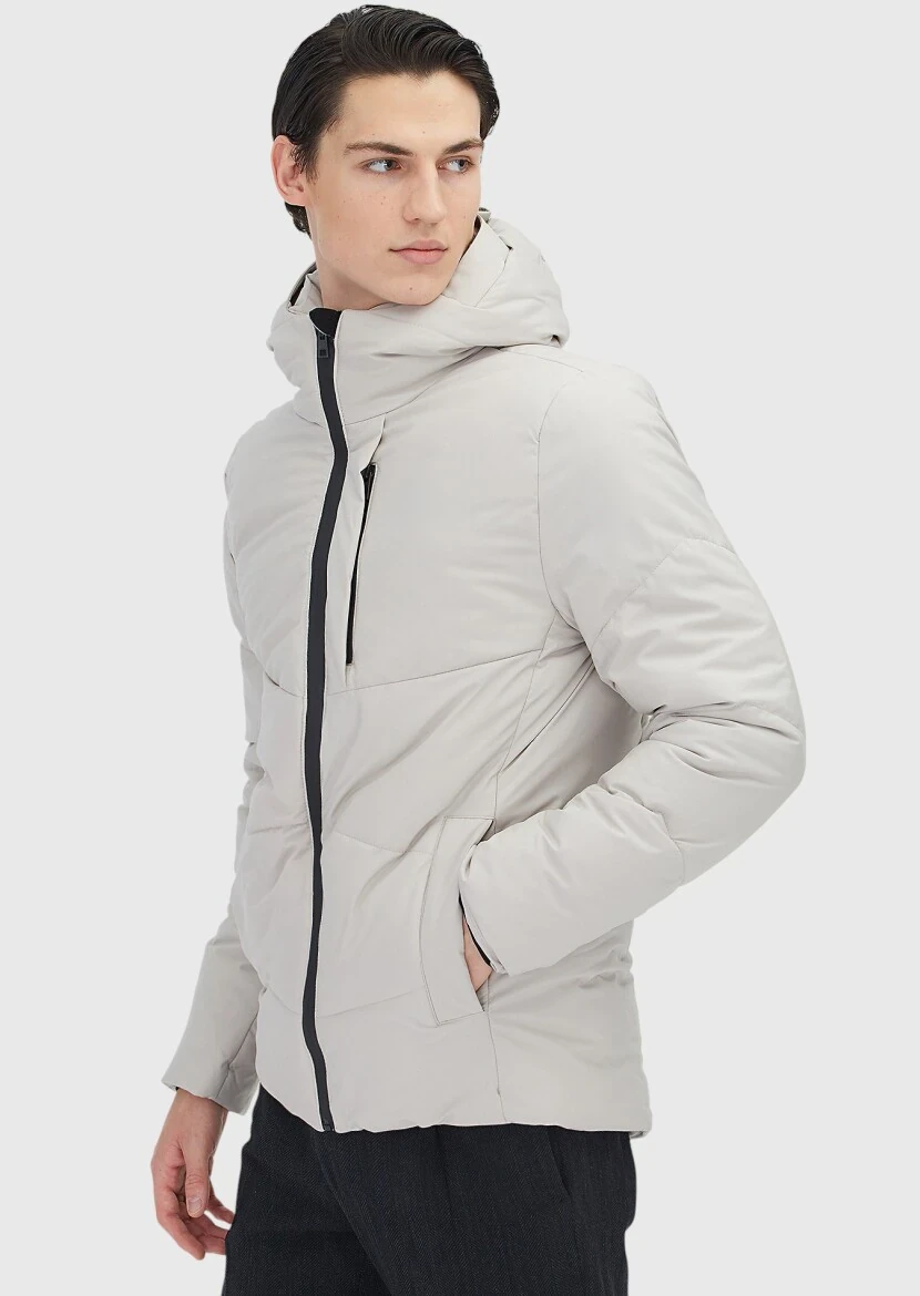 Beige Regular Fit Hooded Casual Weaving Coat - 4