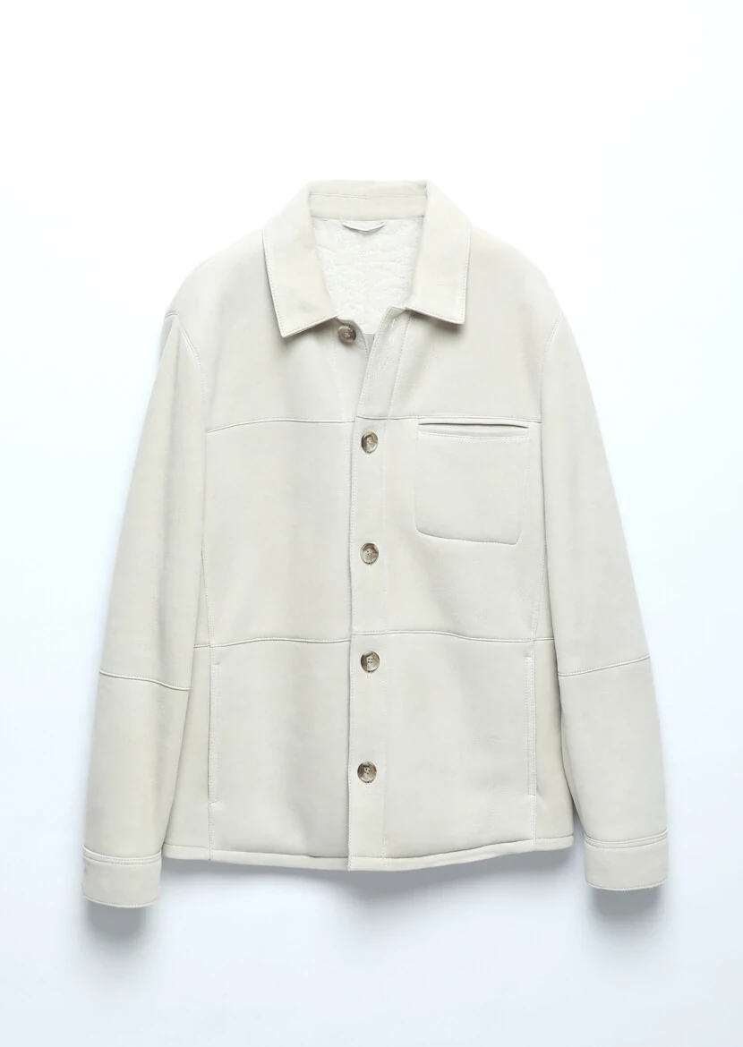 Beige Regular Fit Shirt Collar Casual Fur Leather Coat - 9