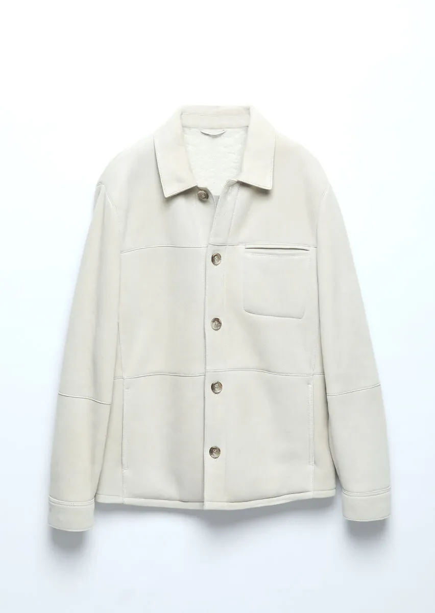 Beige Regular Fit Shirt Collar Casual Fur Leather Coat - 9