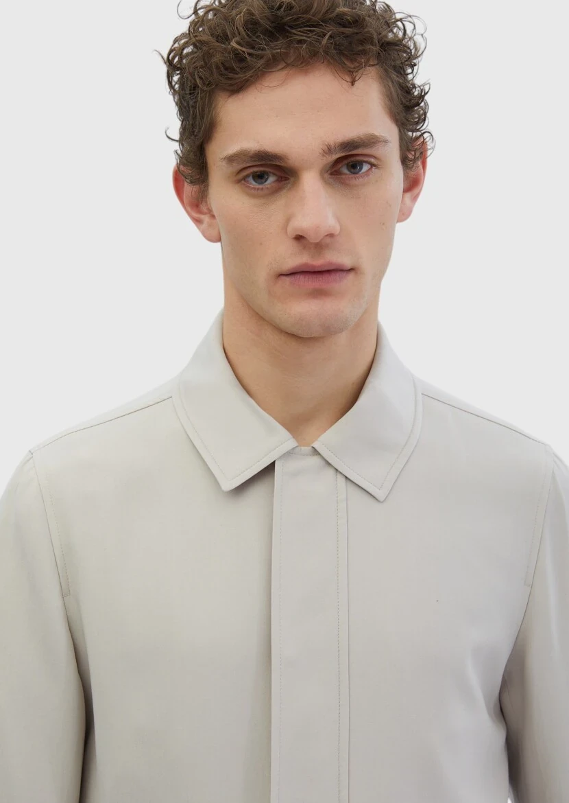 Beige Regular Fit Shirt Collar Casual Weaving Coat - 3