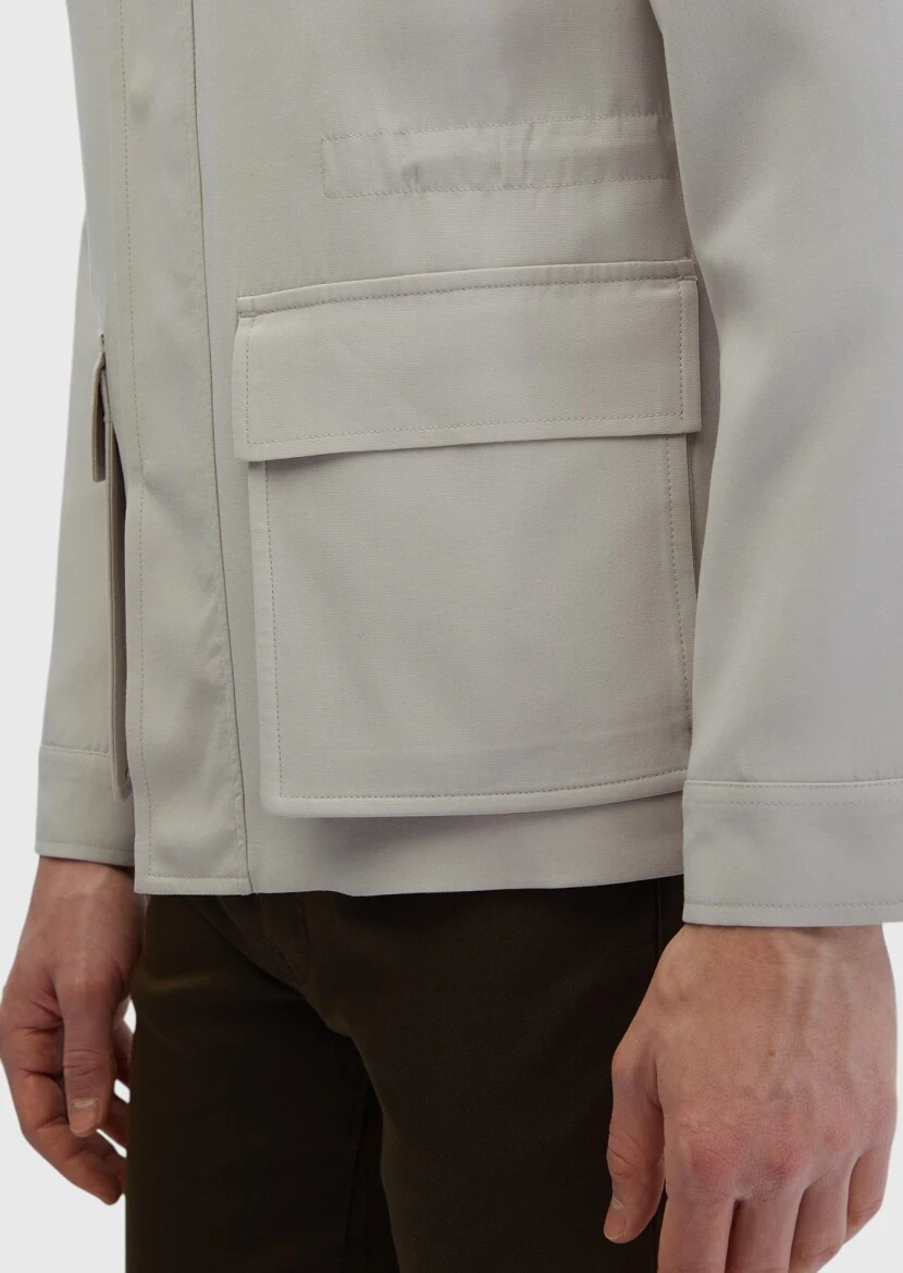 Beige Regular Fit Shirt Collar Casual Weaving Coat - 4