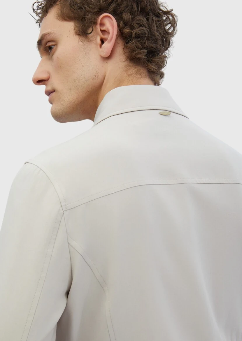 Beige Regular Fit Shirt Collar Casual Weaving Coat - 5