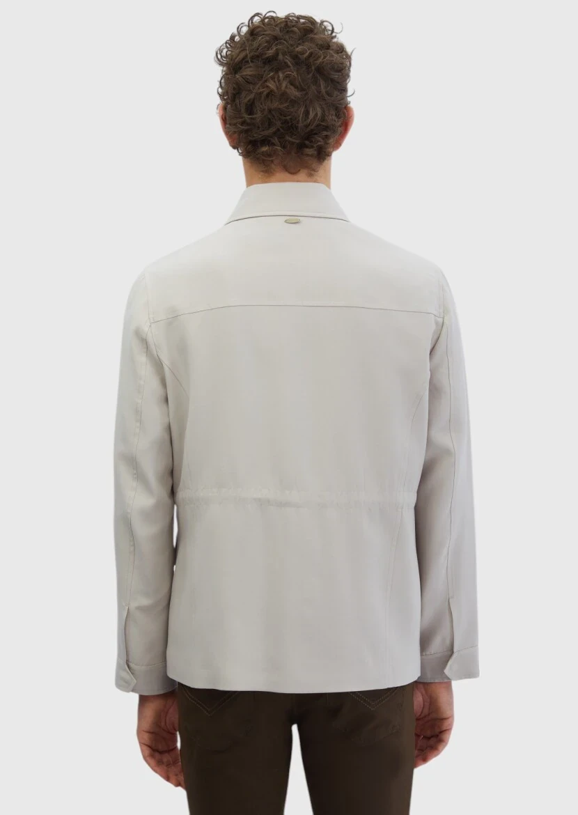 Beige Regular Fit Shirt Collar Casual Weaving Coat - 6