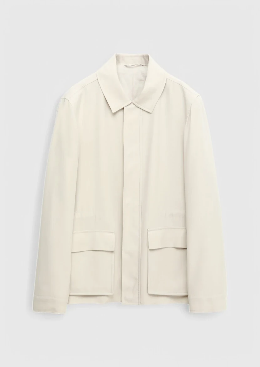 Beige Regular Fit Shirt Collar Casual Weaving Coat - 7