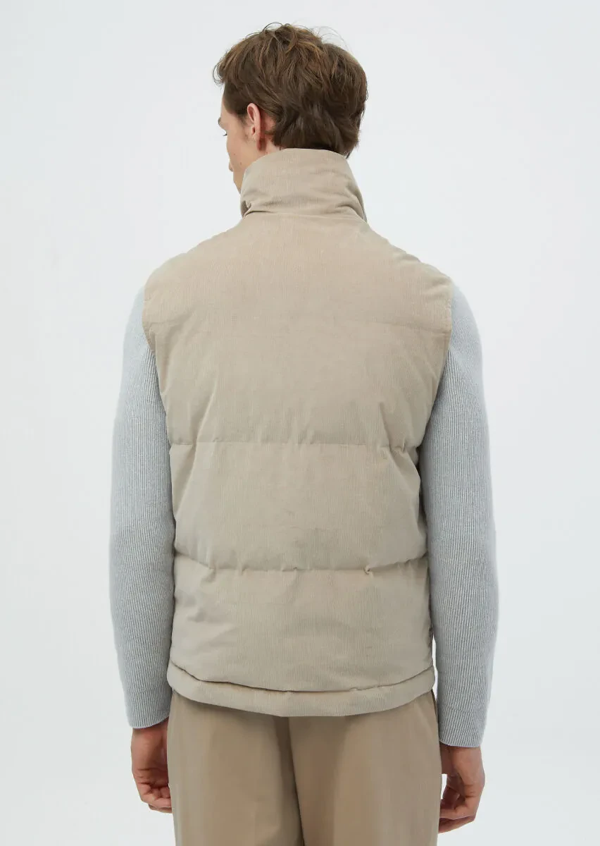 Beige Regular Fit Turtleneck Casual Weaving Puffer Vest - 6