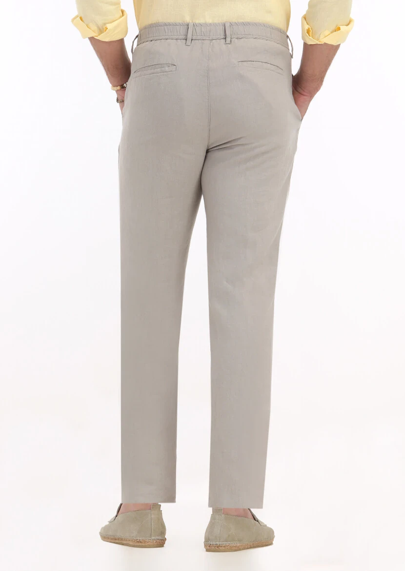 Beige Weaving Jogging Fit Casual 100% Linen Trousers - 4