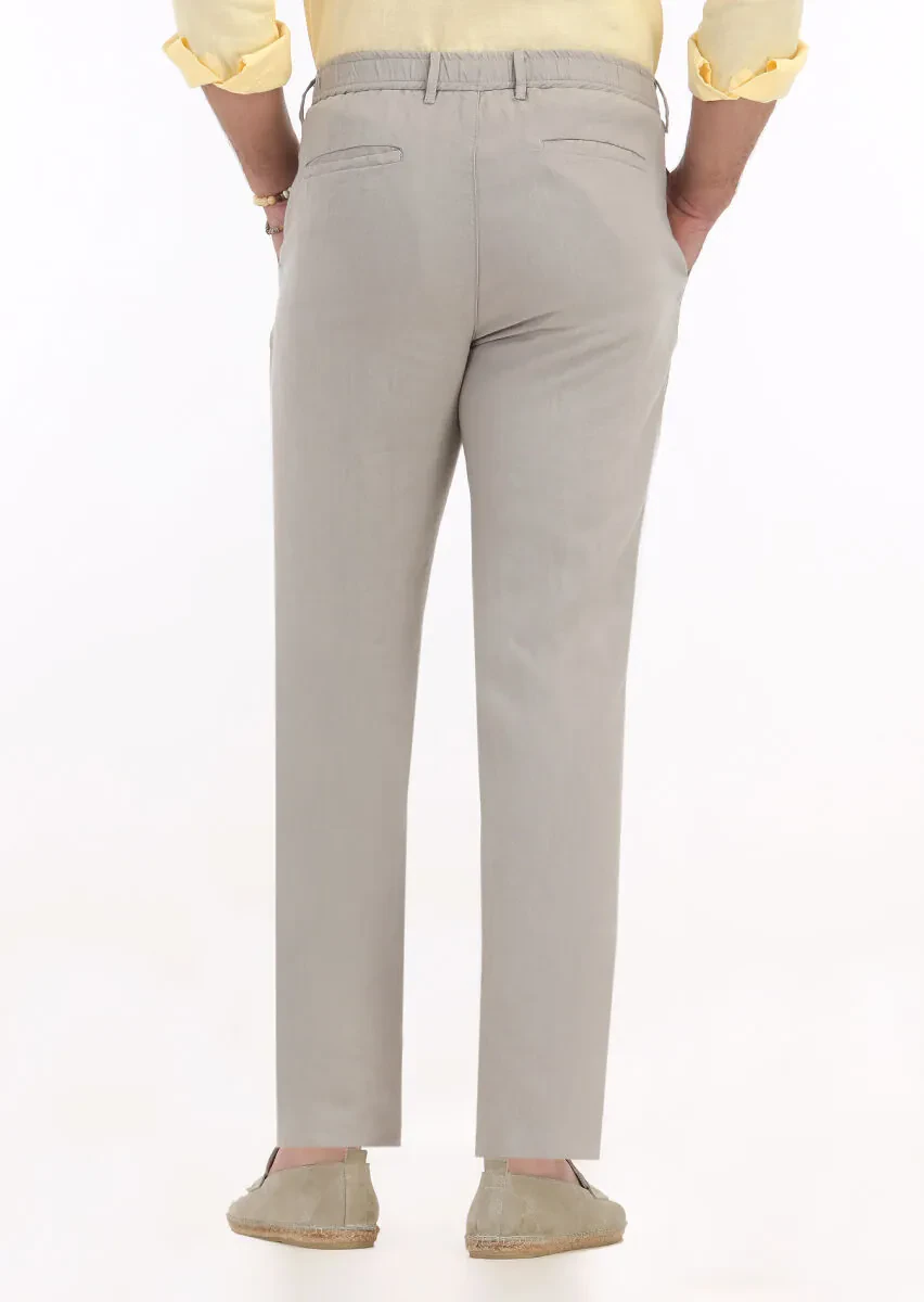 Beige Weaving Jogging Fit Casual 100% Linen Trousers - 4