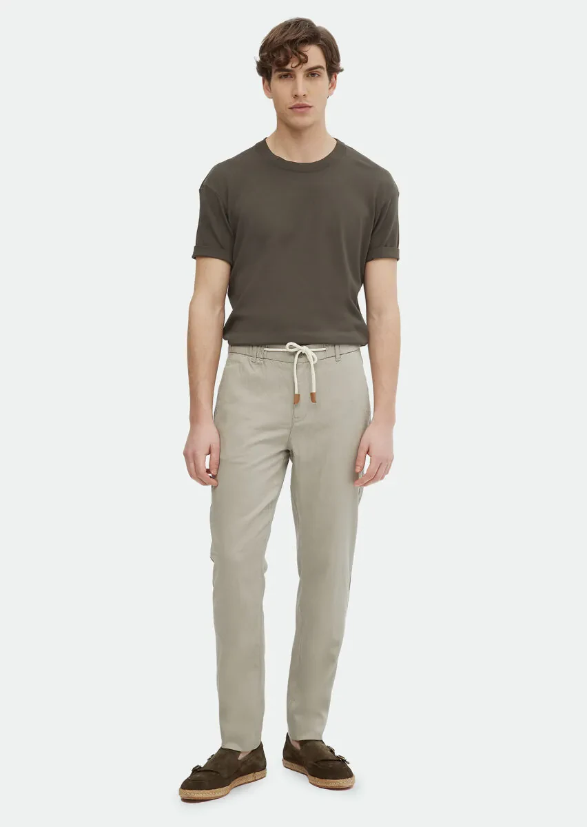 Beige Weaving Jogging Fit Casual Cotton Blended Trousers - 1