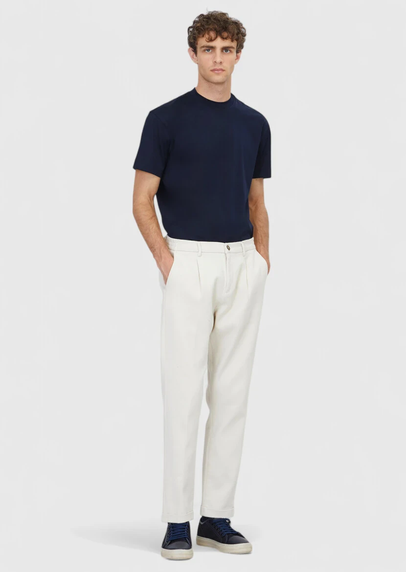 Beige Weaving Jogging Fit Casual Cotton Blended Trousers - RAMSEY