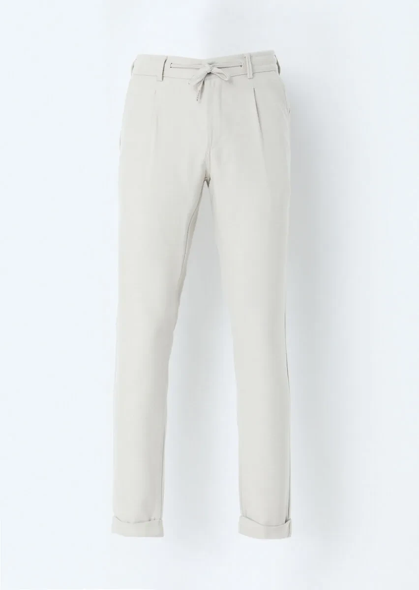 Beige Weaving Jogging Fit Casual Trousers - 1