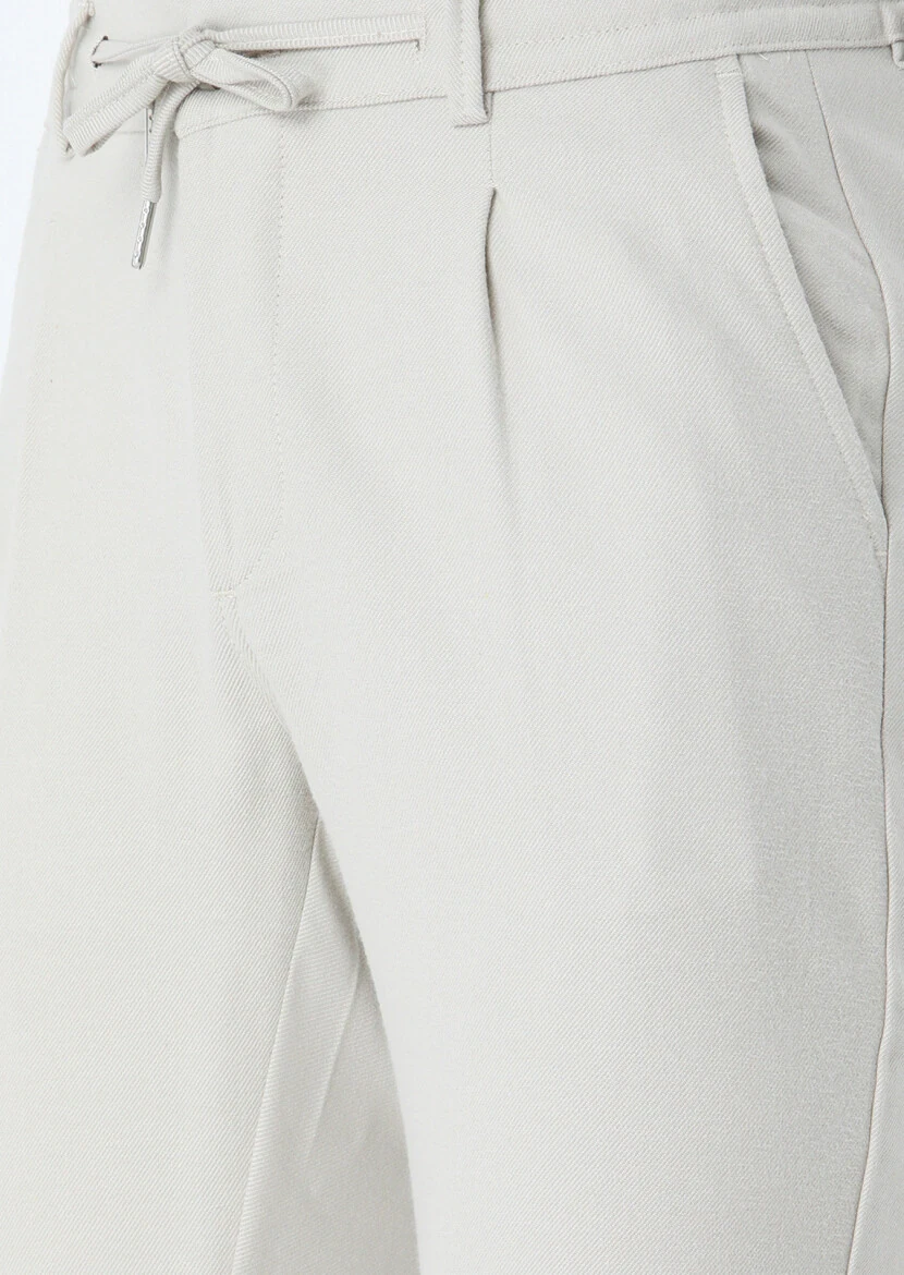 Beige Weaving Jogging Fit Casual Trousers - 2