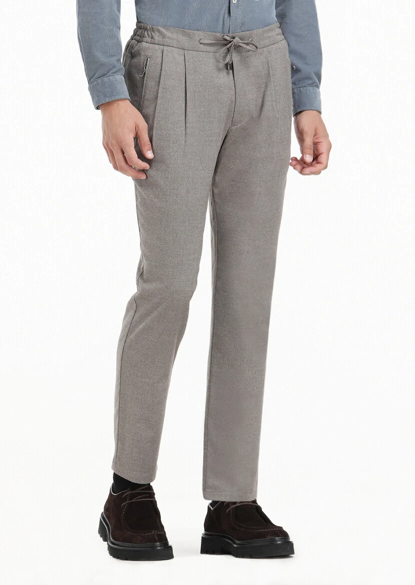 Beige Weaving Jogging Fit Casual Trousers - 1