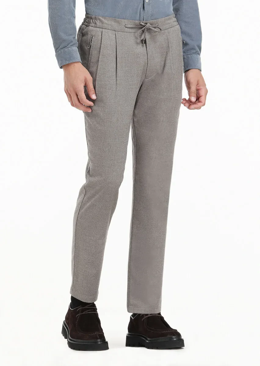 Beige Weaving Jogging Fit Casual Trousers - 1