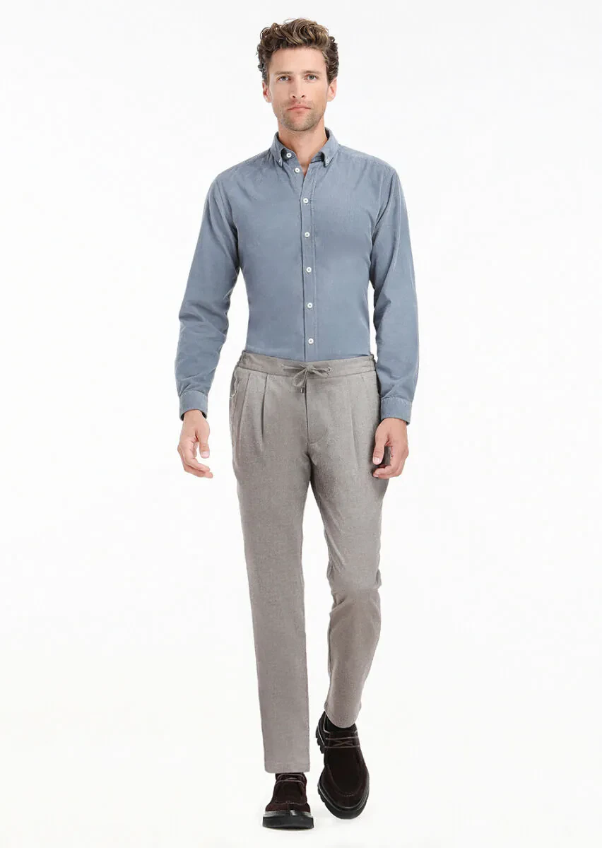 Beige Weaving Jogging Fit Casual Trousers - 2