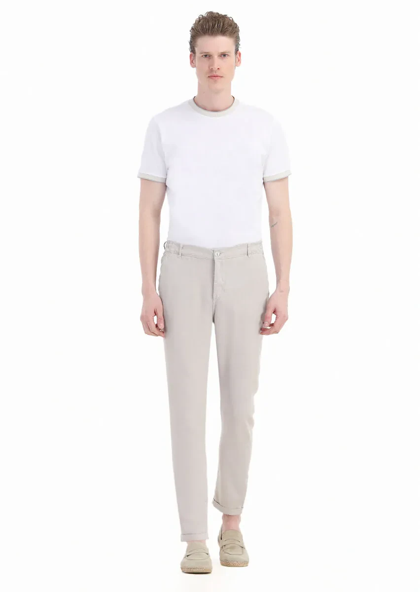 Beige Weaving Jogging Fit Casual Trousers - 1