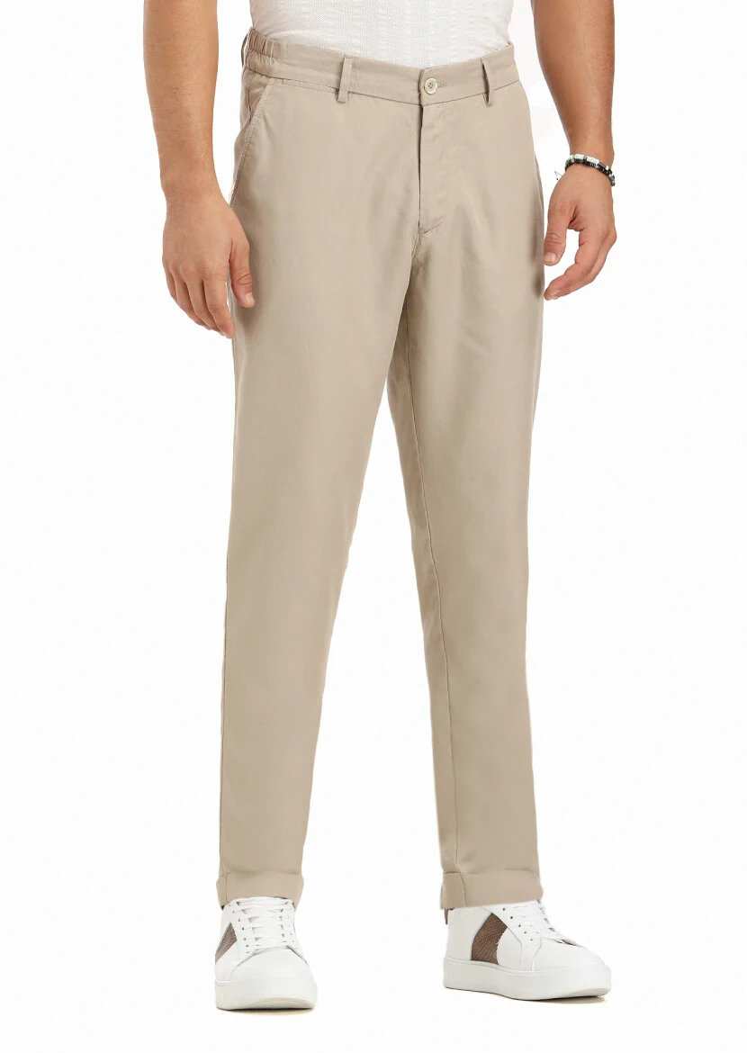 Beige Weaving Jogging Fit Casual Trousers 