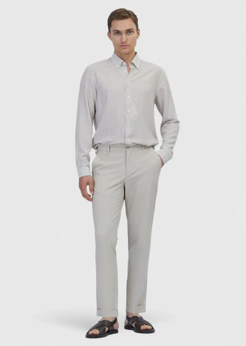 Beige Weaving Jogging Fit Casual Trousers - 1