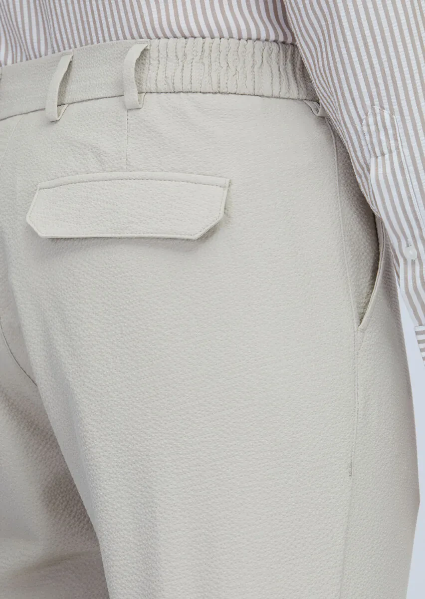 Beige Weaving Jogging Fit Casual Trousers - 4