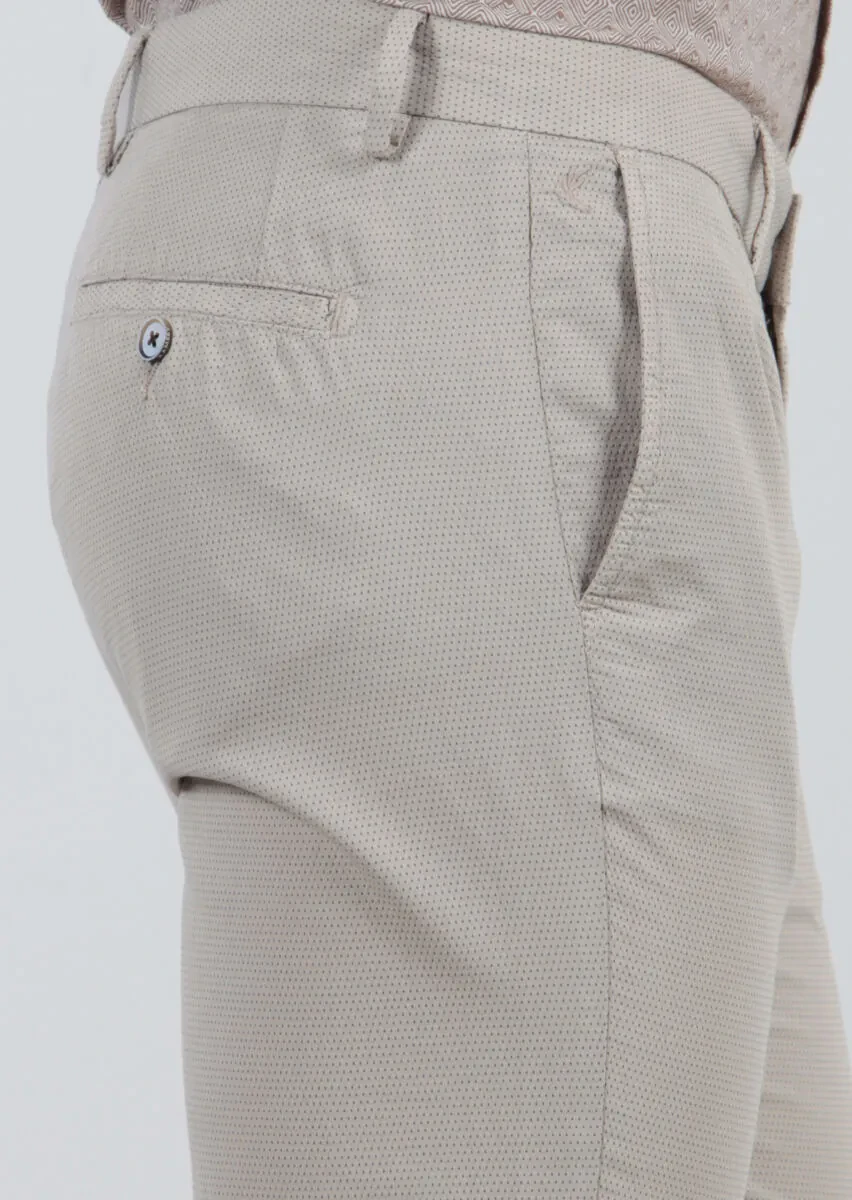 Beige Weaving Regular Fit Casual 100% Cotton Trousers - 3