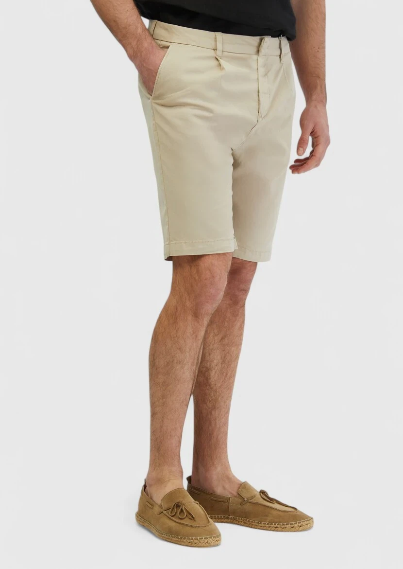 Beige Weaving Regular Fit Casual Cotton Blended Bermuda - 3