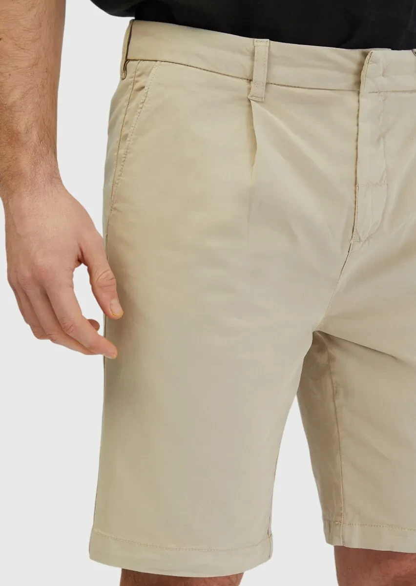 Beige Weaving Regular Fit Casual Cotton Blended Bermuda - 4