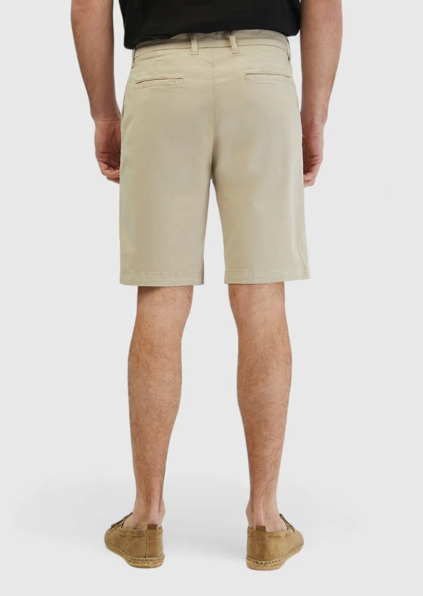 Beige Weaving Regular Fit Casual Cotton Blended Bermuda - 5