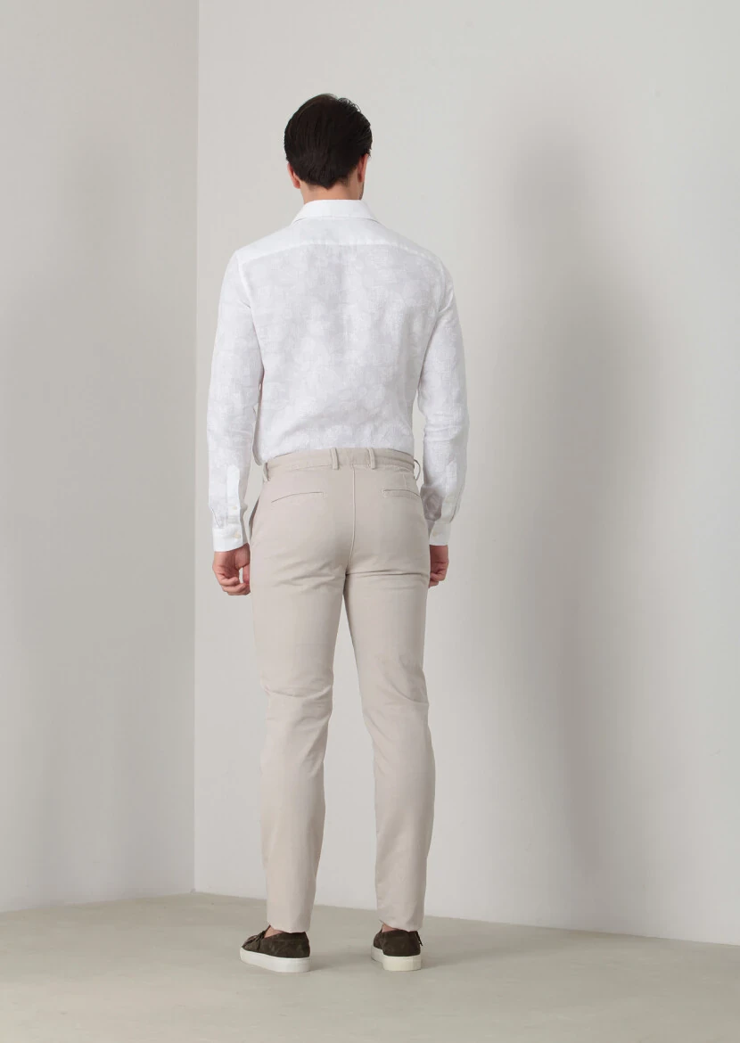 Beige Weaving Regular Fit Casual Cotton Blended Trousers - 4