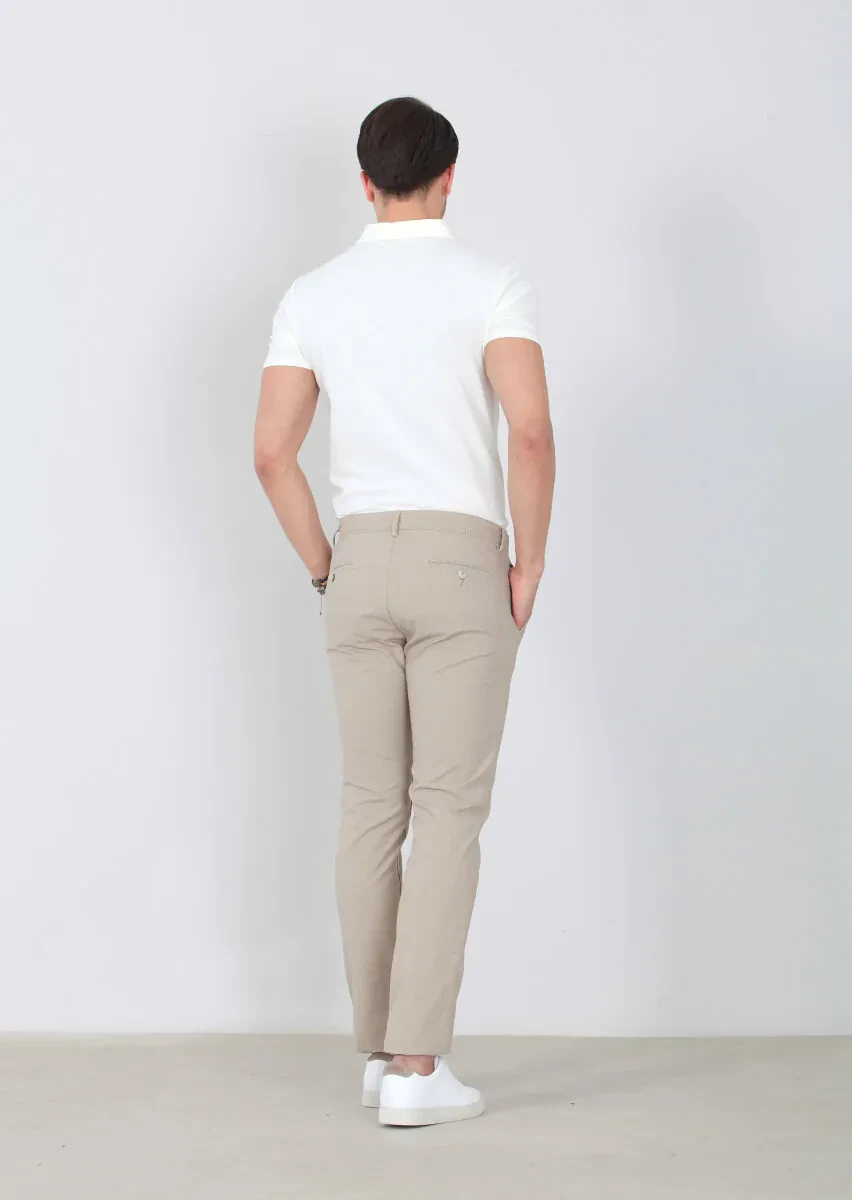 Beige Weaving Regular Fit Casual Cotton Blended Trousers - 4