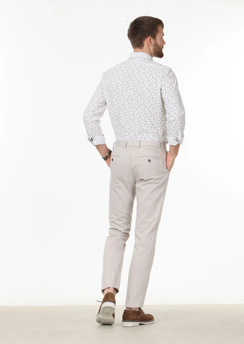 Beige Weaving Regular Fit Casual Cotton Blended Trousers - 4