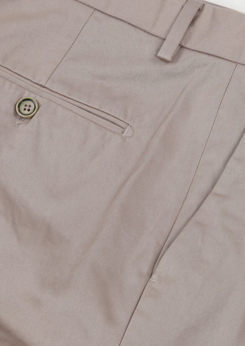 Beige Weaving Regular Fit Casual Cotton Blended Trousers - 2