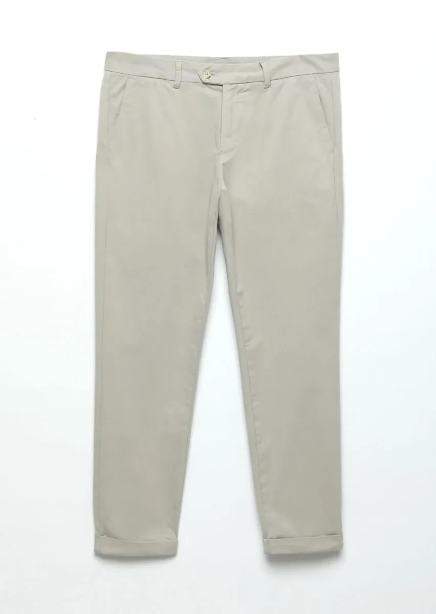 Beige Weaving Regular Fit Casual Cotton Blended Trousers - 6