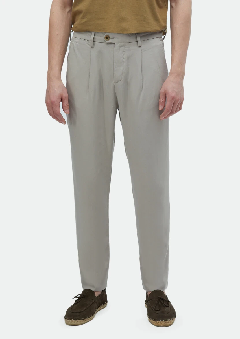 Beige Weaving Regular Fit Casual Trousers - RAMSEY