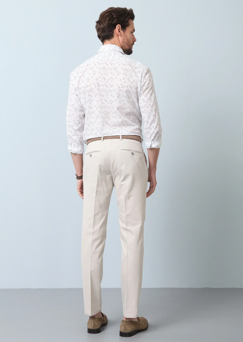 Beige Weaving Regular Fit Smart Casual Cotton Blended Trousers - 5