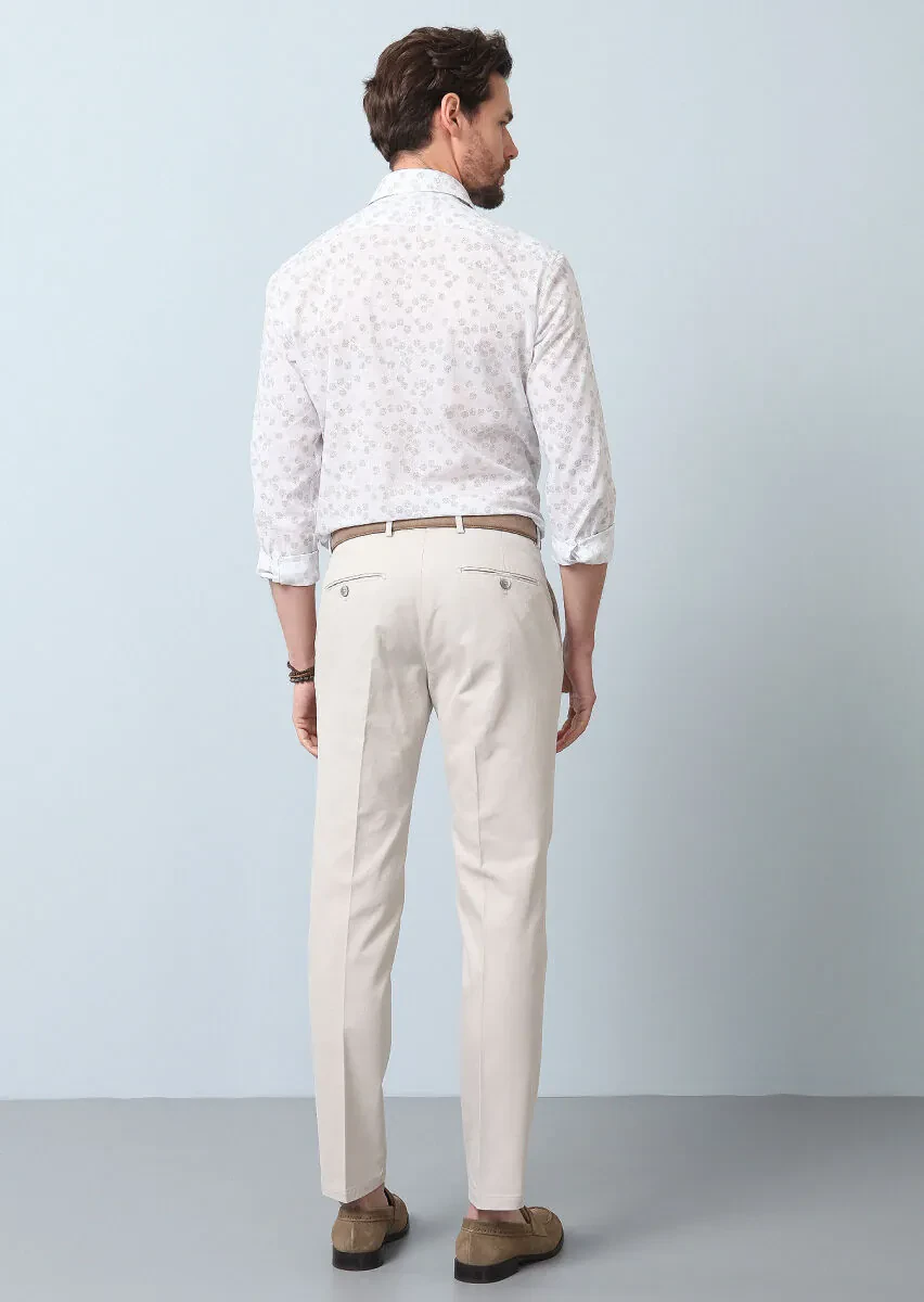Beige Weaving Regular Fit Smart Casual Cotton Blended Trousers - 5