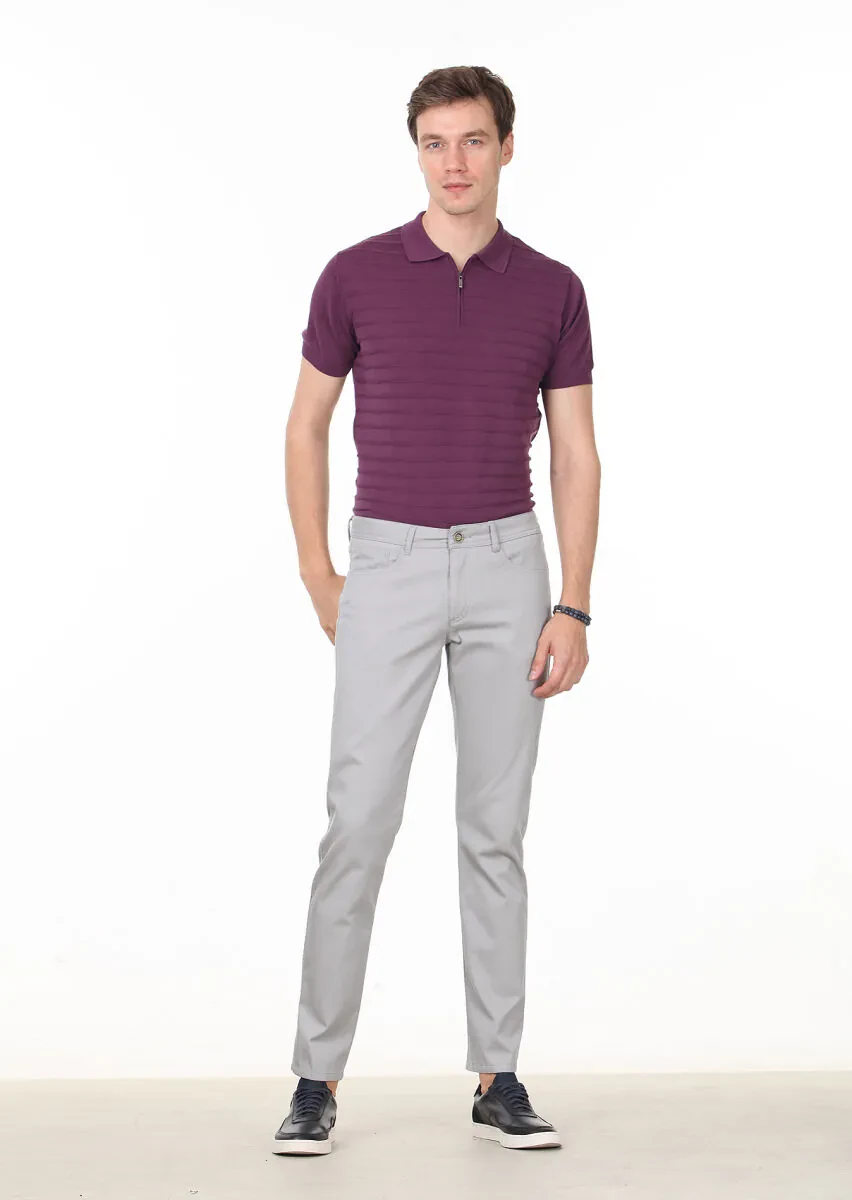 Beige Weaving Slim Fit Casual 100% Cotton Trousers - 2