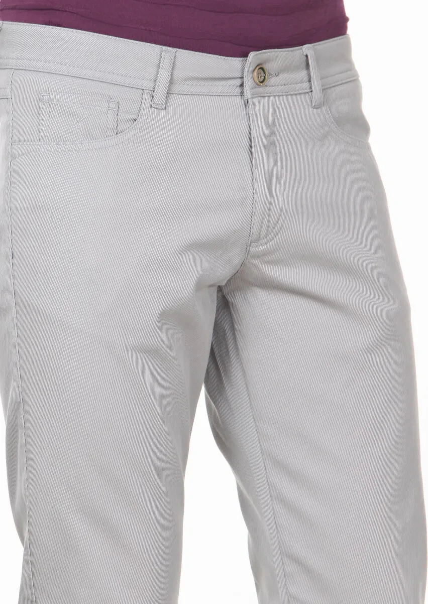 Beige Weaving Slim Fit Casual 100% Cotton Trousers - 3